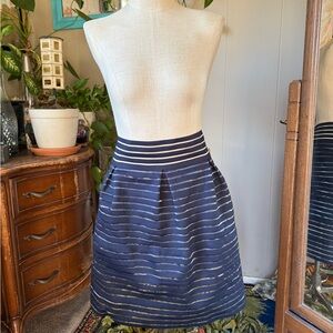 Touch Me Overlay Pleated Navy Skirt Womens Sz 3X High Waisted Striped Pearl